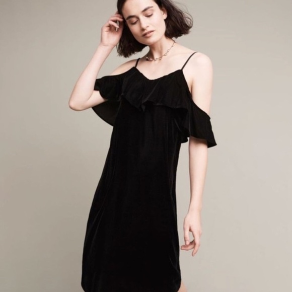 NWT Anthropologie x Tracy Reese Black Velvet Cold Shoulder Midi Dress - Picture 1 of 4